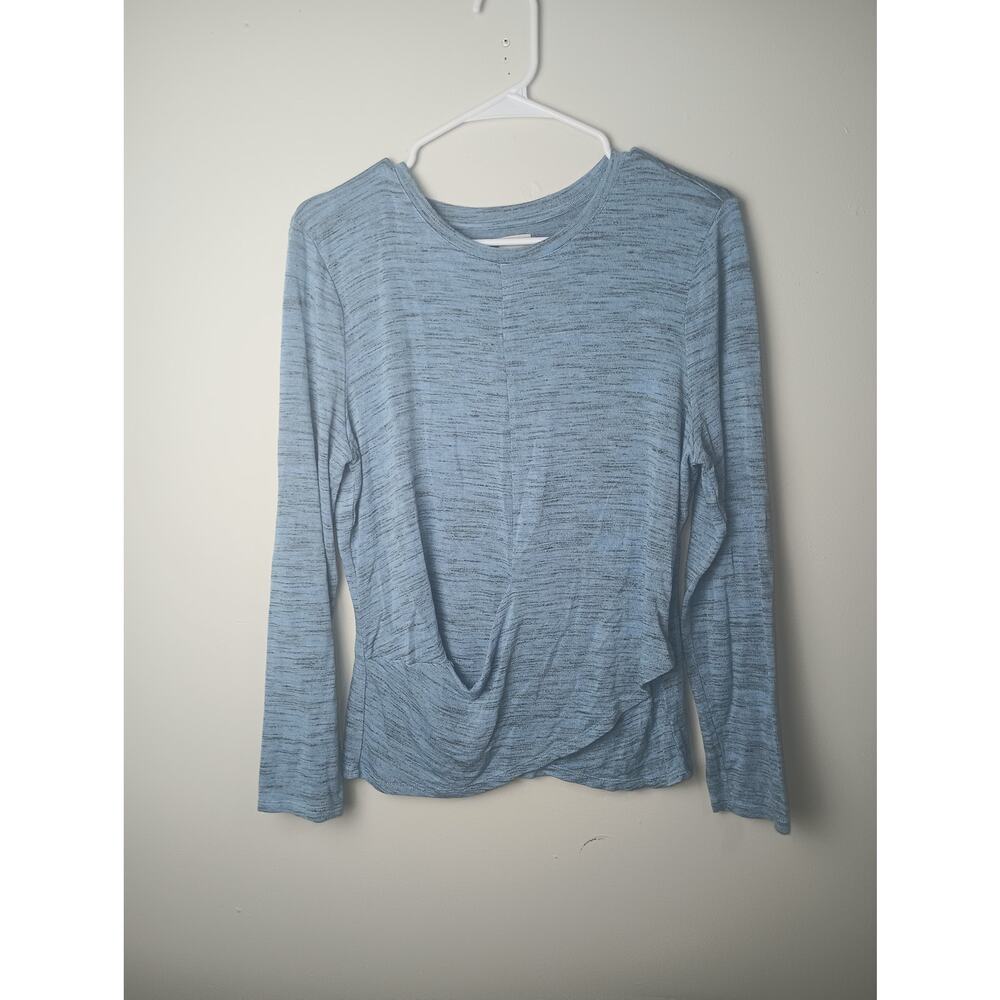 Nic + Zoe Rayon Blue Heathered Blouse Side scoop Top Women Size Large